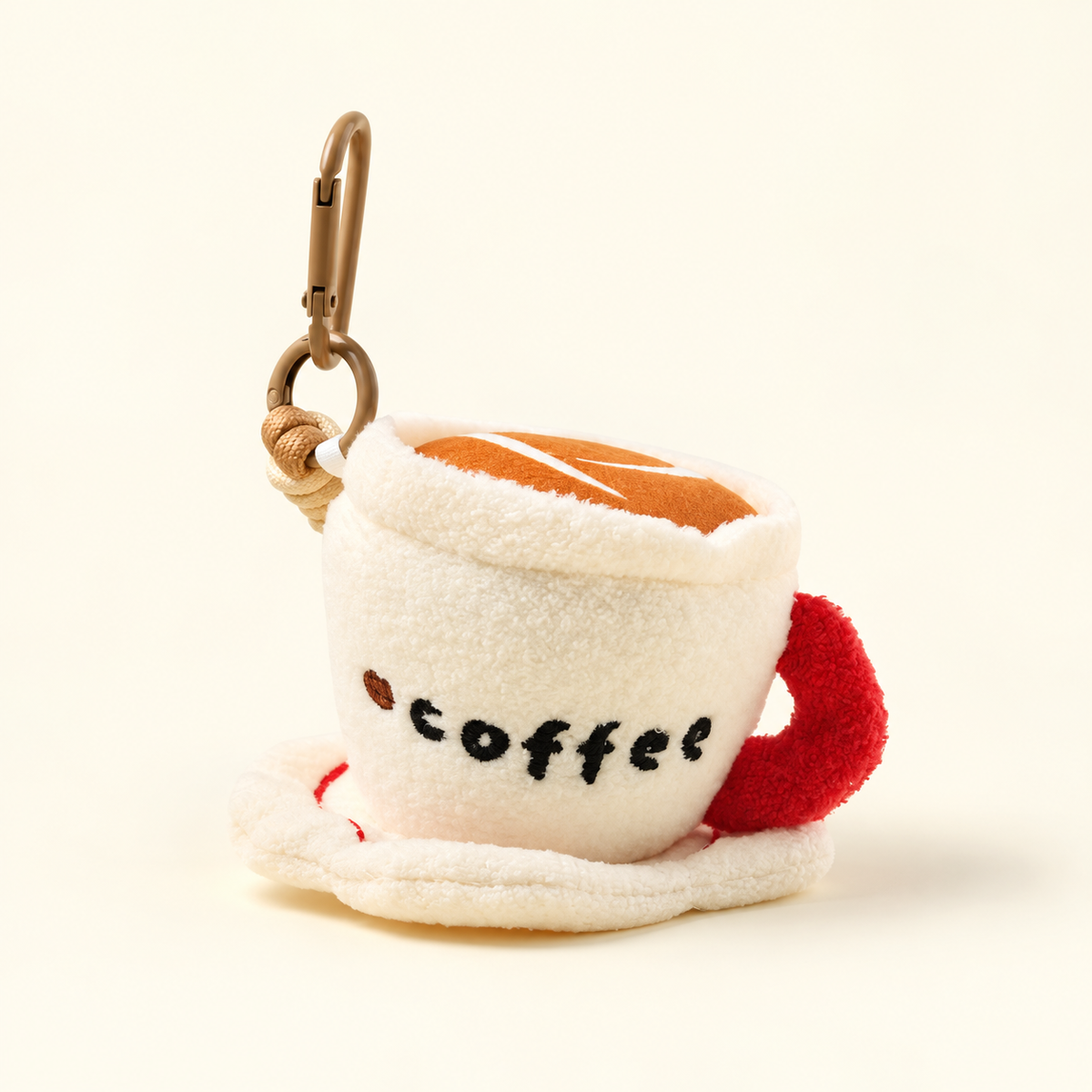 coffee plush bag charm on ivory background