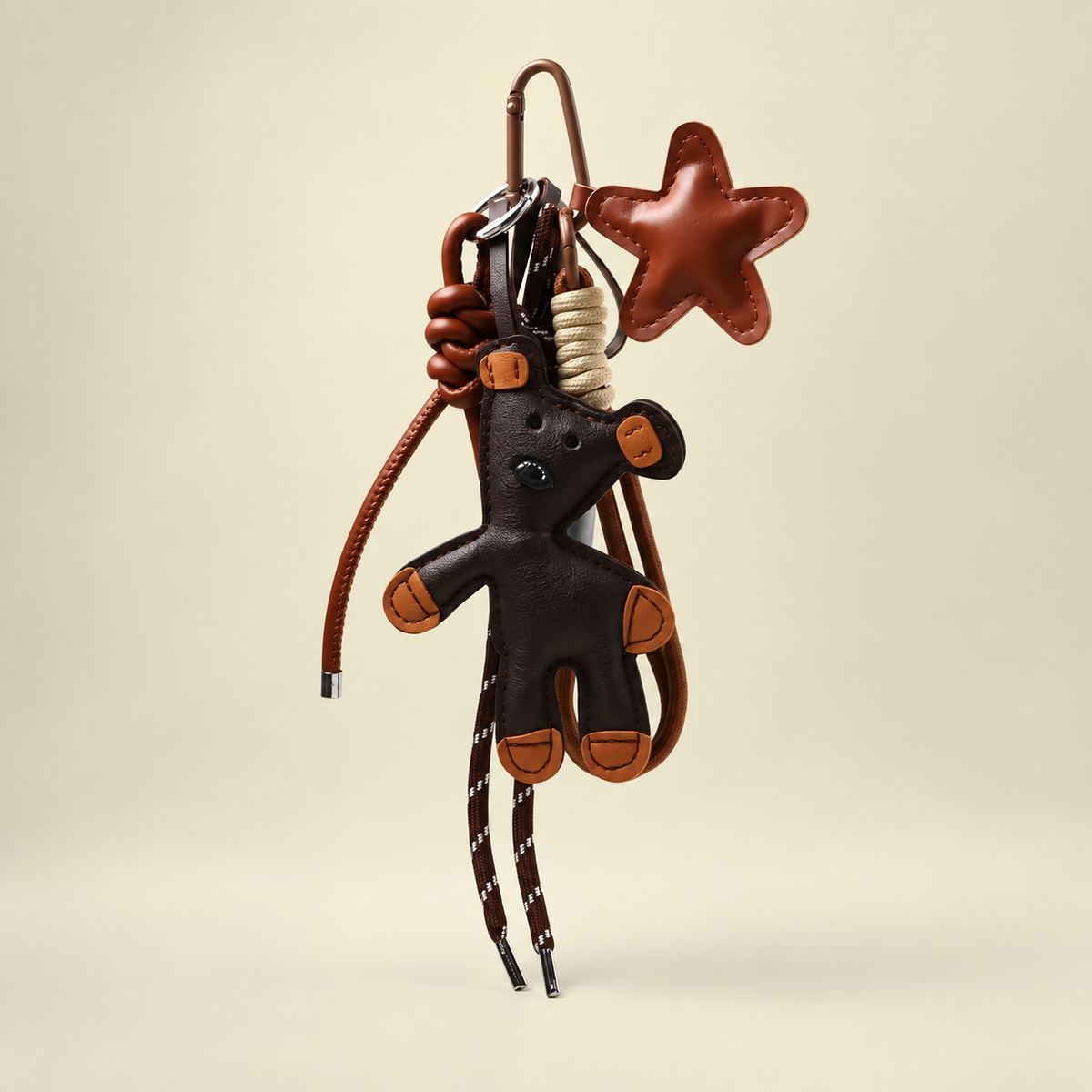 dark bear bag charm with star and cords
