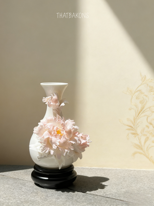 Handcrafted White Ceramic Peony Vase