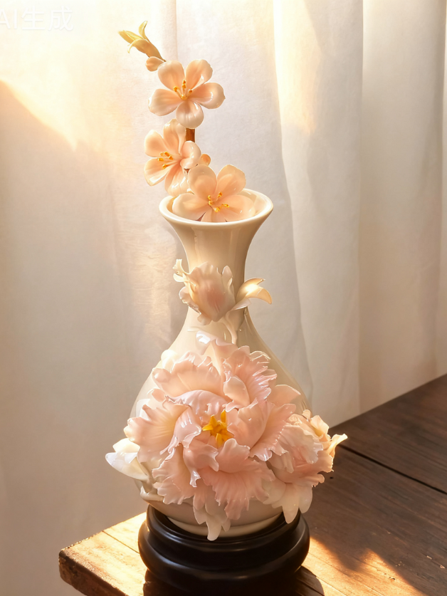 Handcrafted White Ceramic Peony Vase