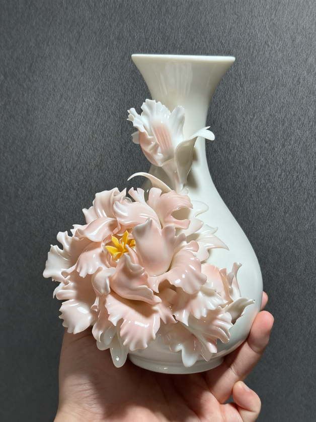 Handcrafted White Ceramic Peony Vase