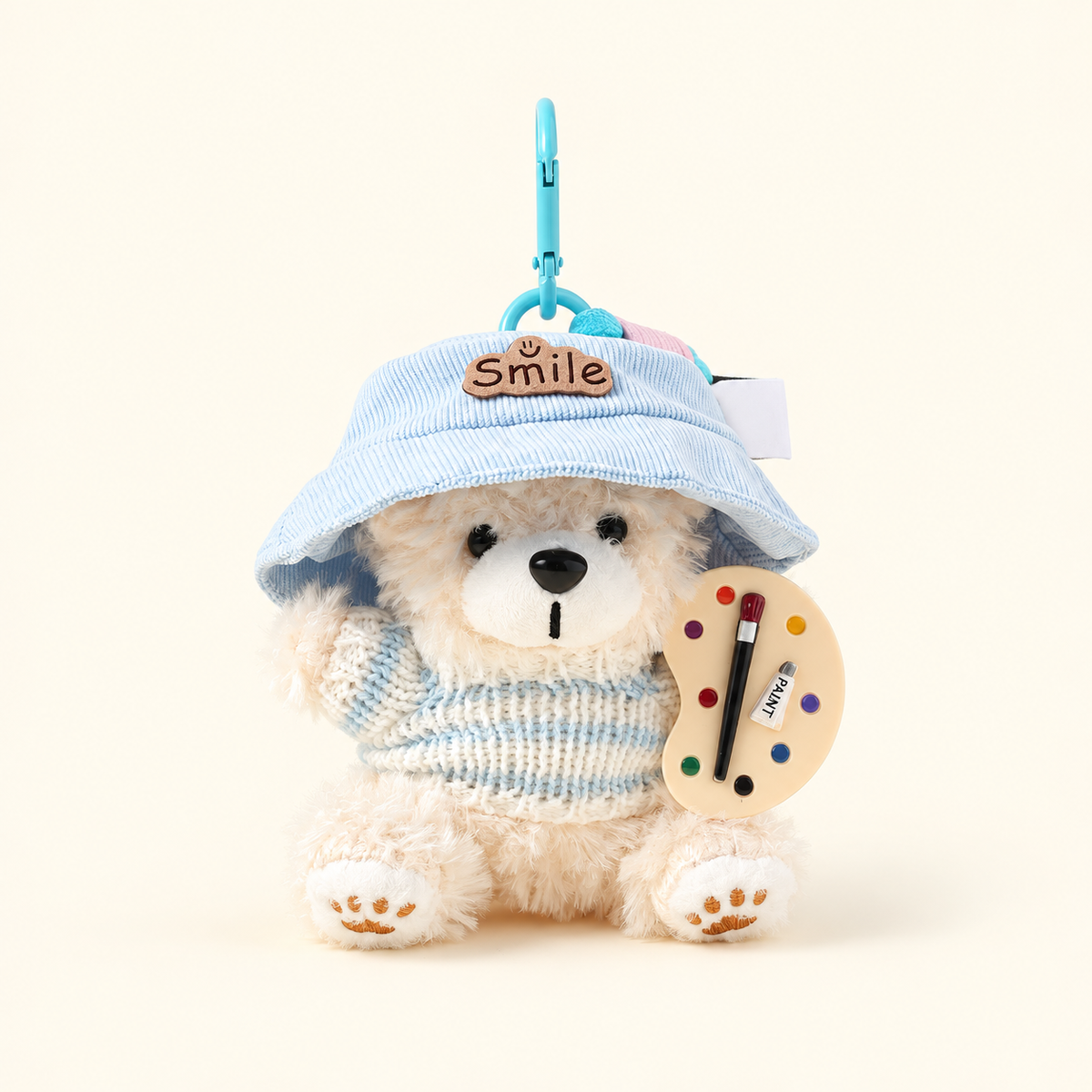 blue painter bear plush bag charm