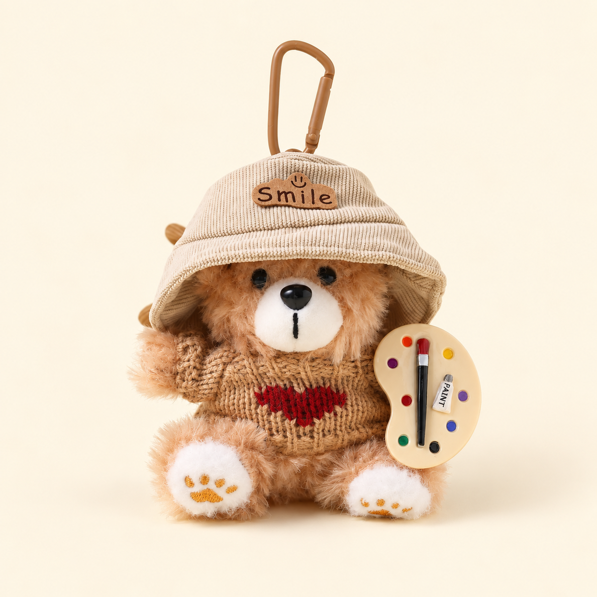 khaki painter bear plush bag charm
