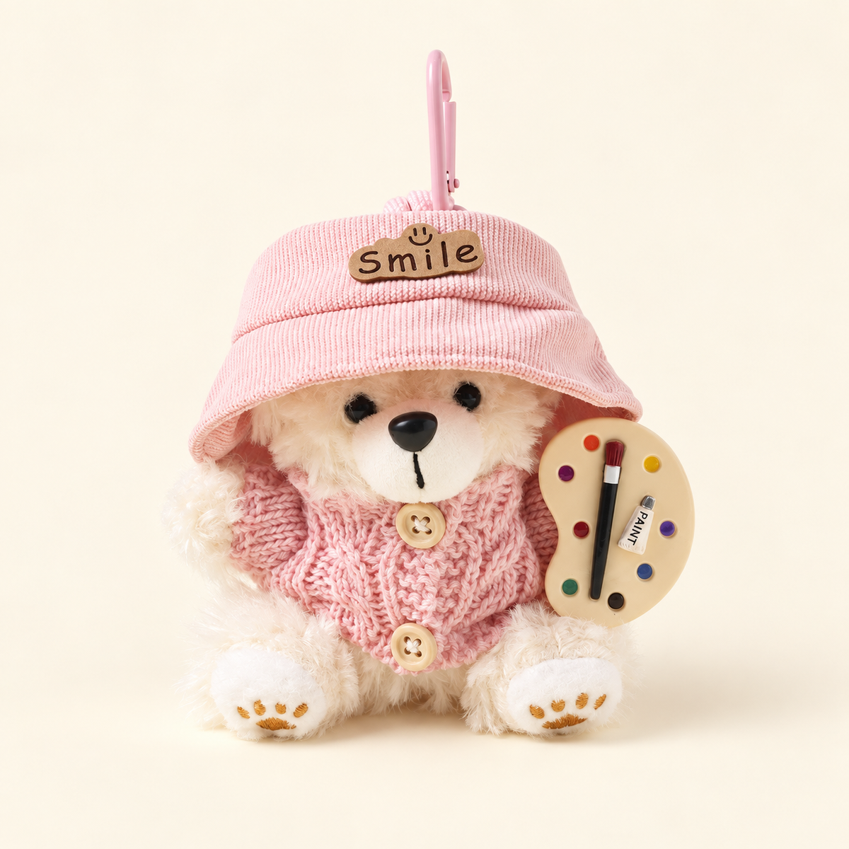 pink painter bear plush bag charm