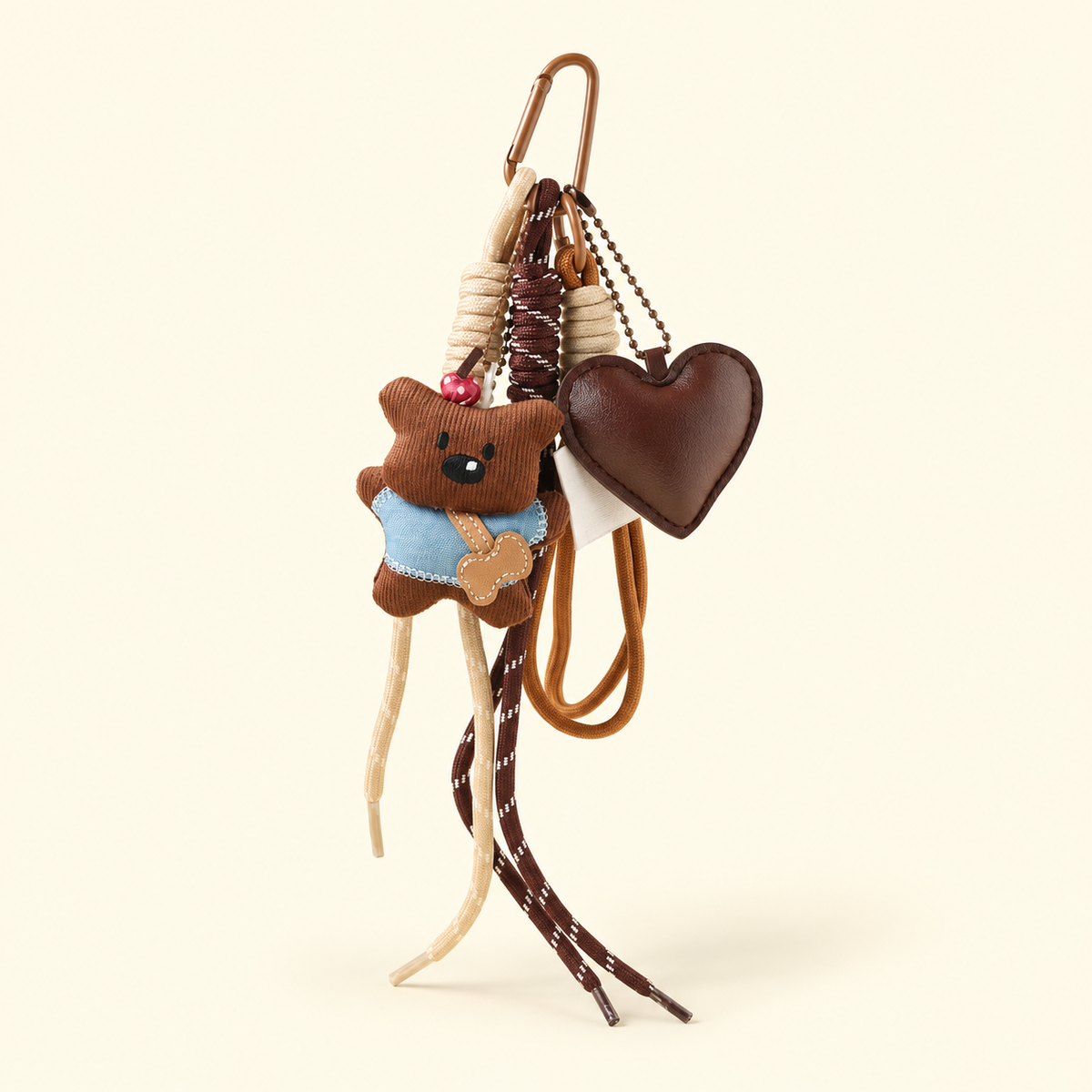 coffee bear rag doll bag charm with heart and rope details