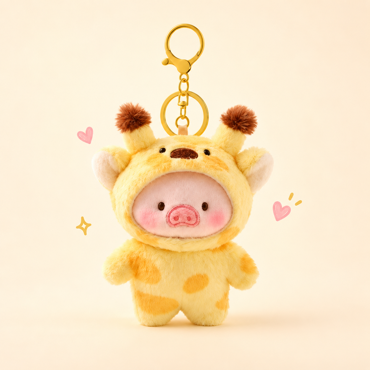Animal Costume Pig Plush Bag Charm on a soft pastel background