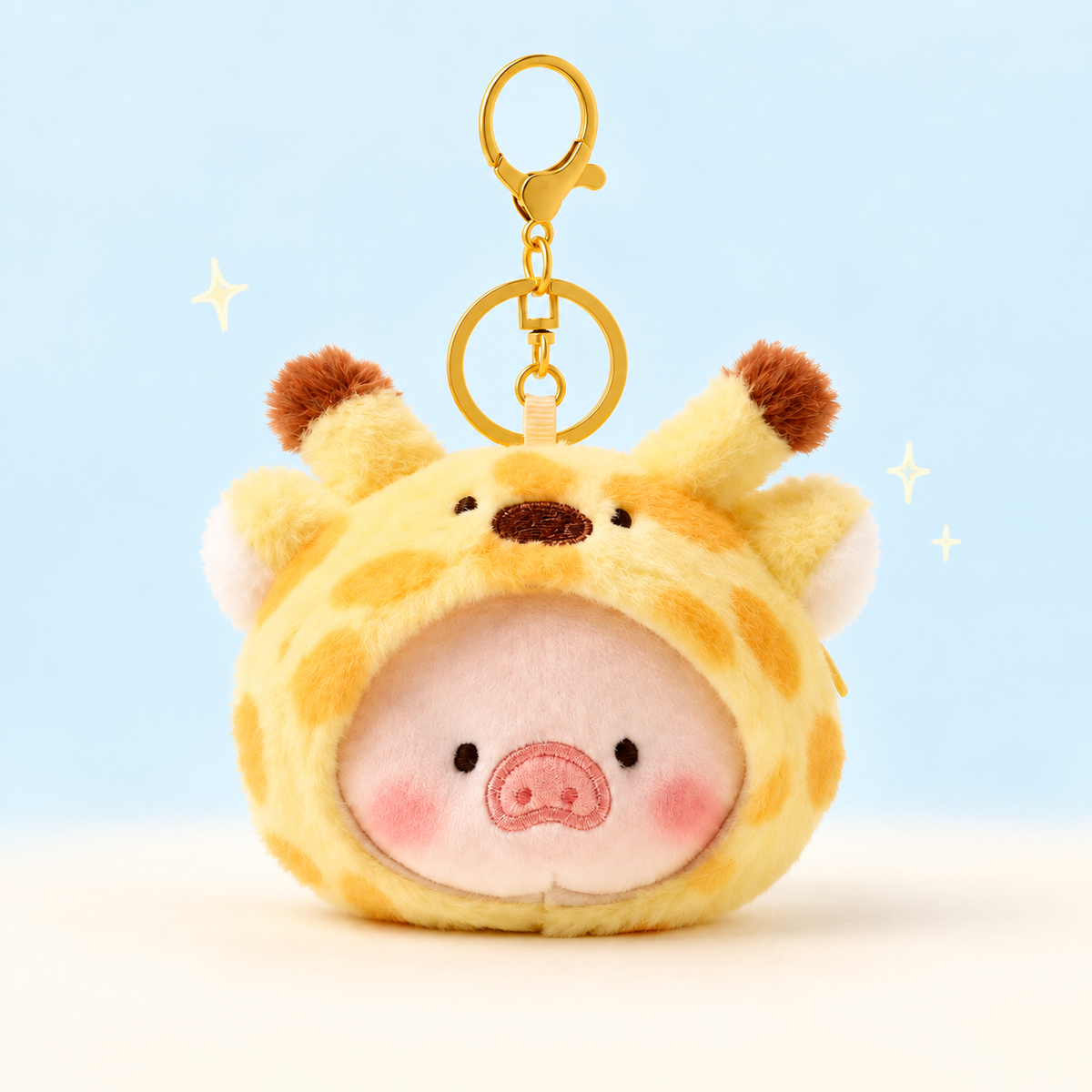 Animal Hood Pig Plush Coin Purse Charm on a soft pastel background