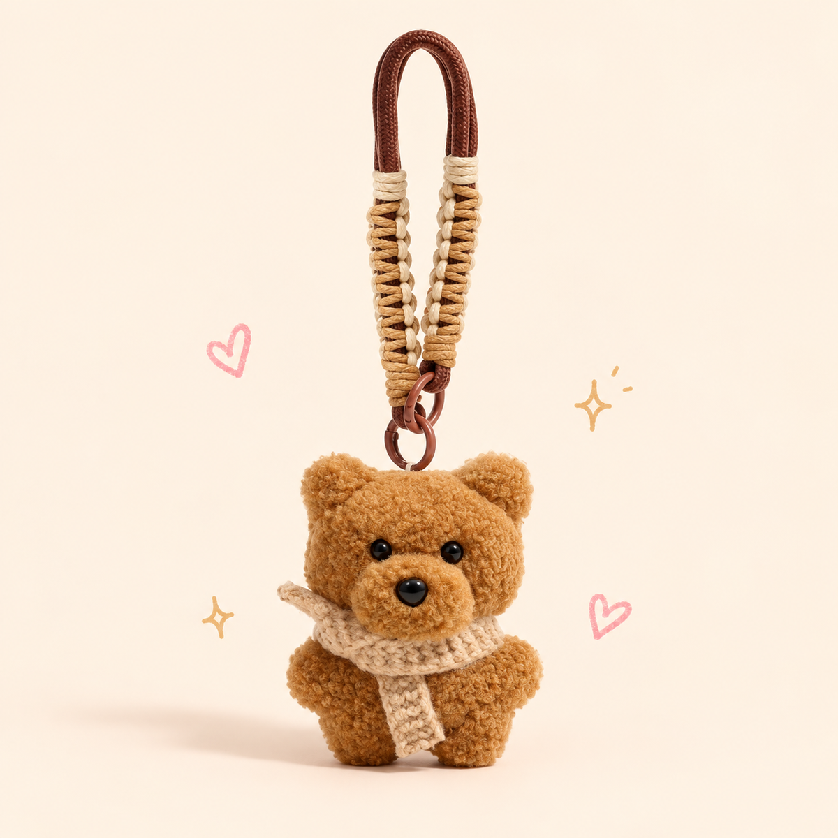 Cozy Brown Bear Charm on a softly lit cream and pastel background.