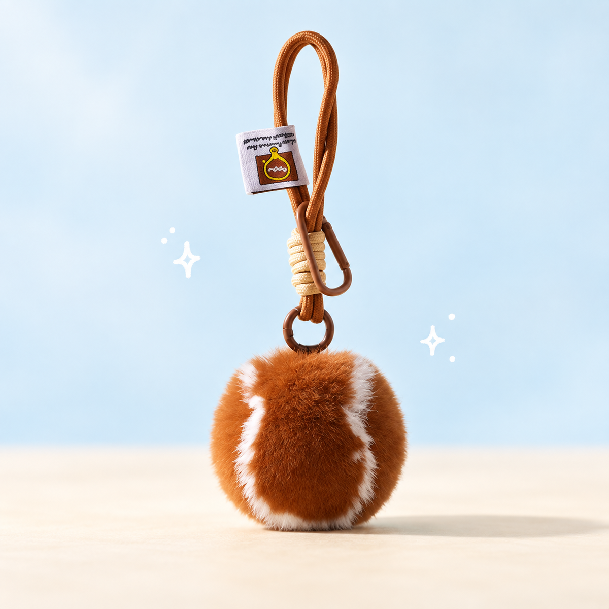 Faux Fur Baseball Charm on a softly lit cream and pastel background.