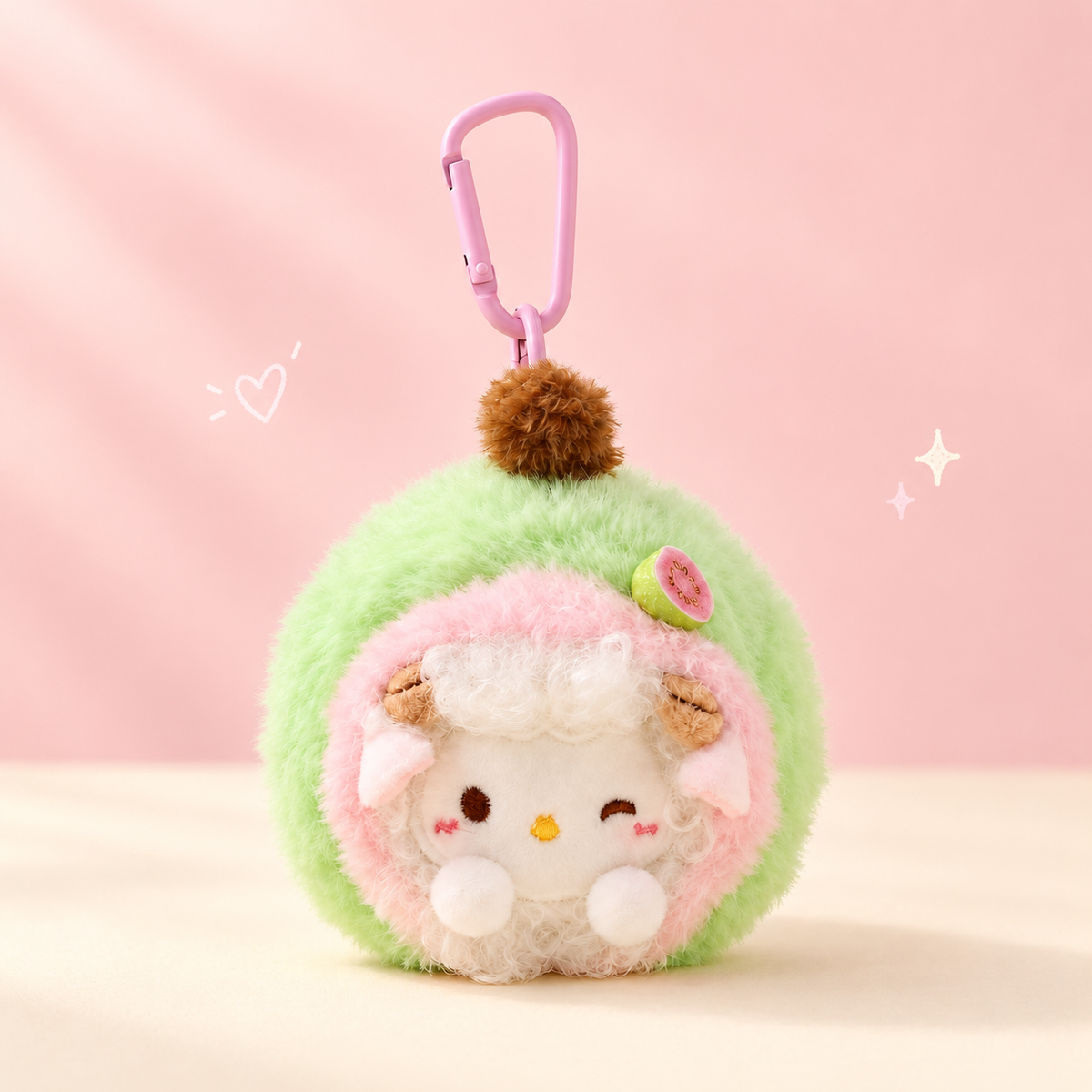 Guava Garden Lamb & Puppy Plush Charm on a soft pastel background