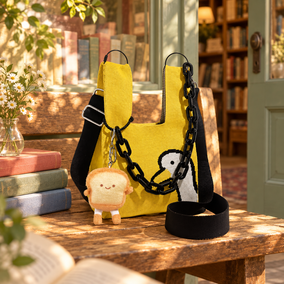 Knitted Crossbody Tote in a richly styled lifestyle scene