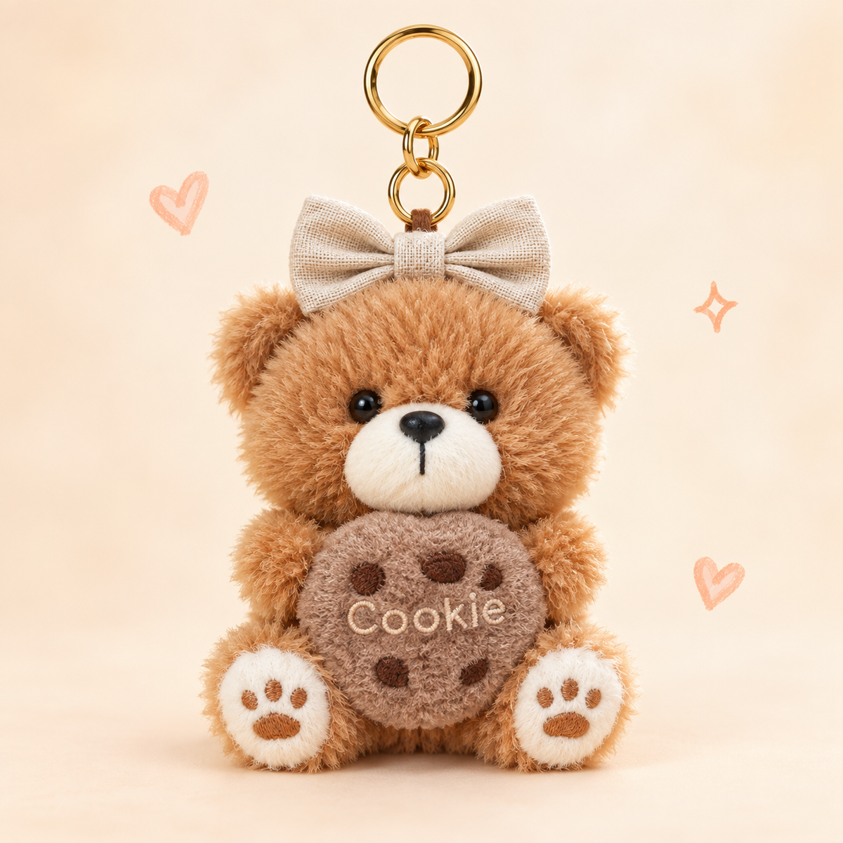 Little Chef Bear Keychain on a softly lit cream and pastel background.