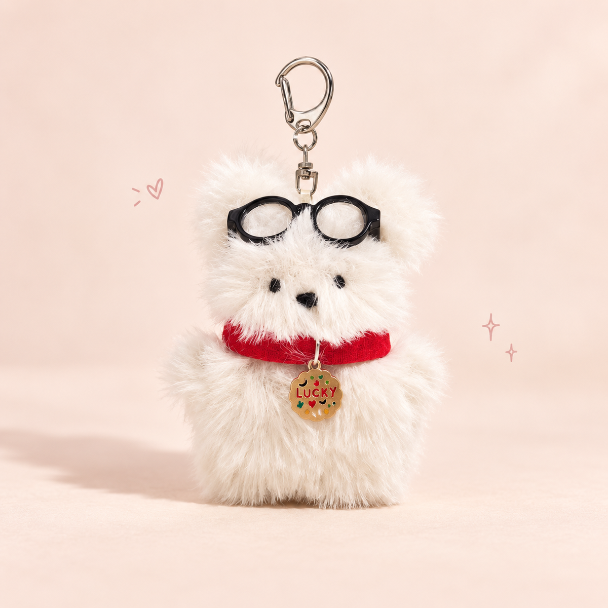 Lucky Pup Charm on a softly lit cream and pastel background.