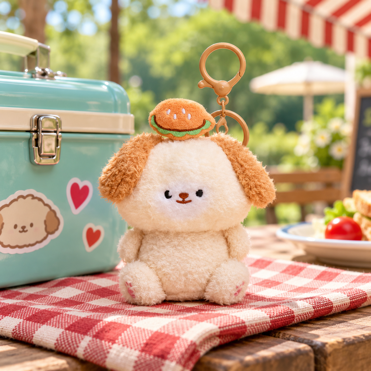 Puppy & Kitty Plush Charm in a styled storybook scene