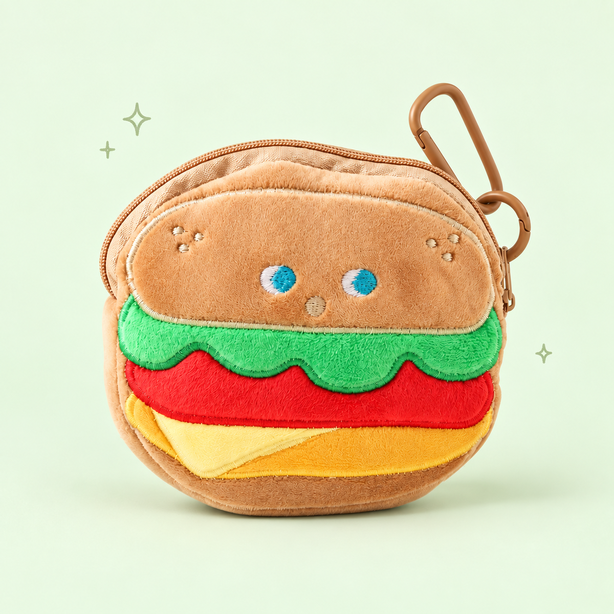 Snack Time Plush Coin Purse Charm on a soft pastel background