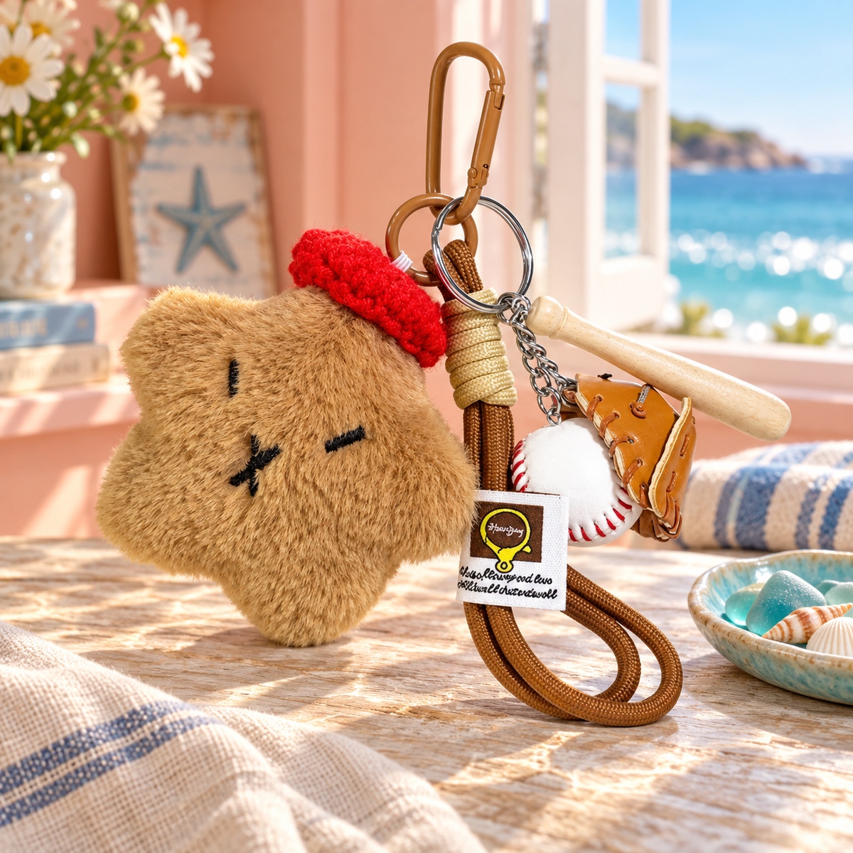 Starfish Plush Keychain in a richly styled lifestyle scene