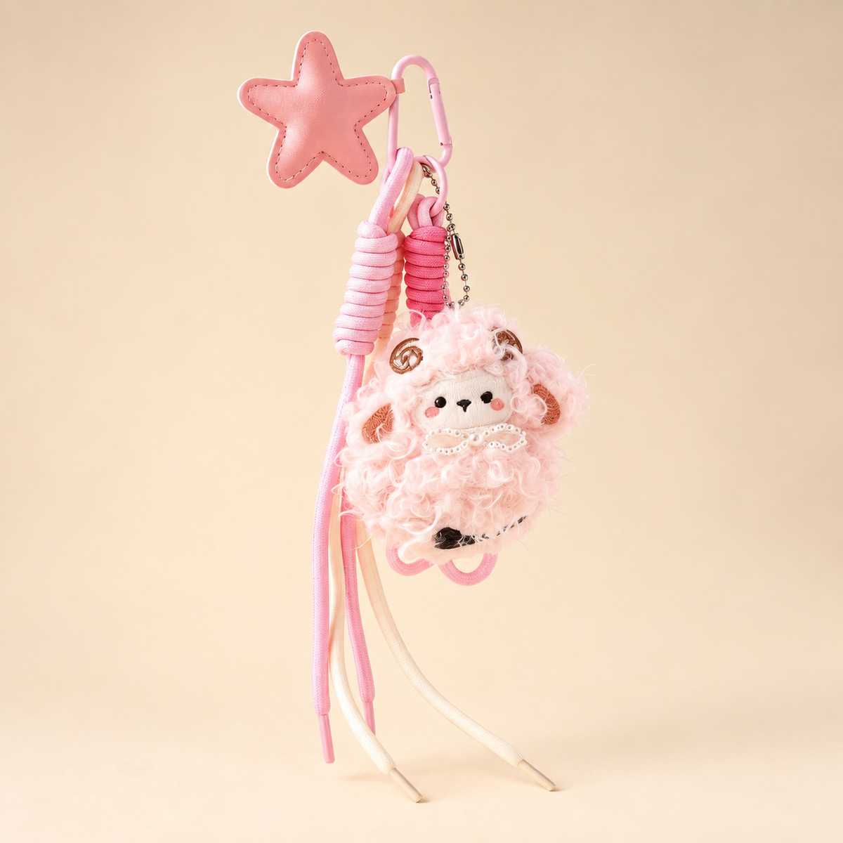 Pink curly lamb bag charm