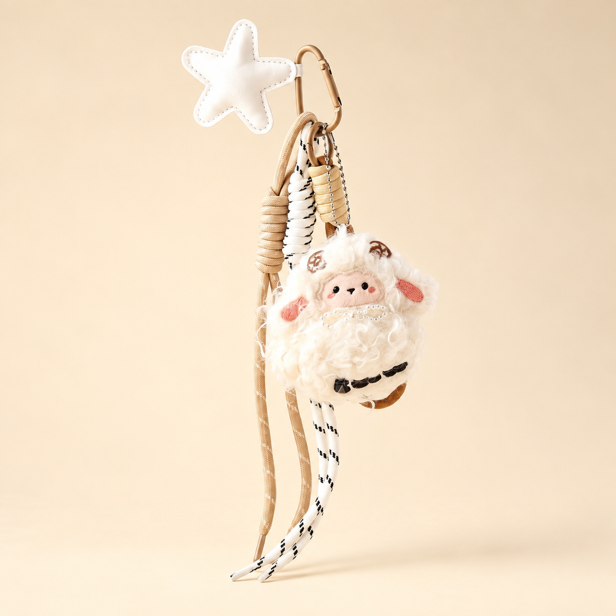 White curly lamb bag charm