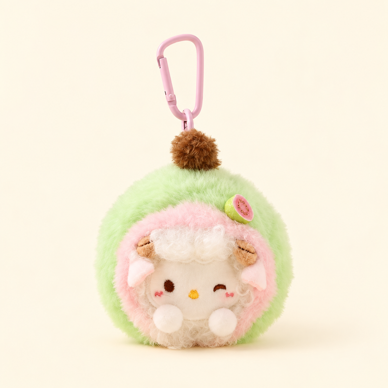 Guava lamb plush charm on ivory background