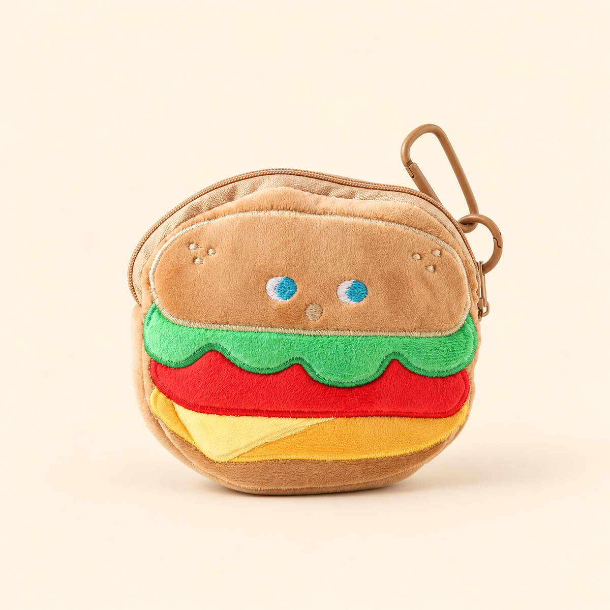 burger plush coin purse on ivory background