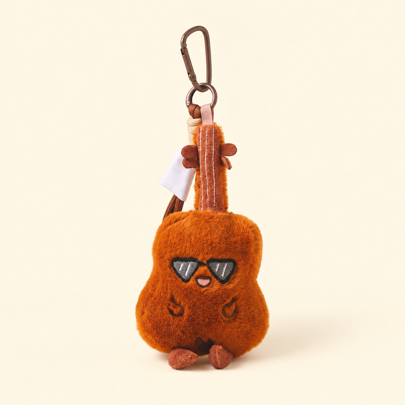 guitar sunglasses plush instrument bag charm on ivory background