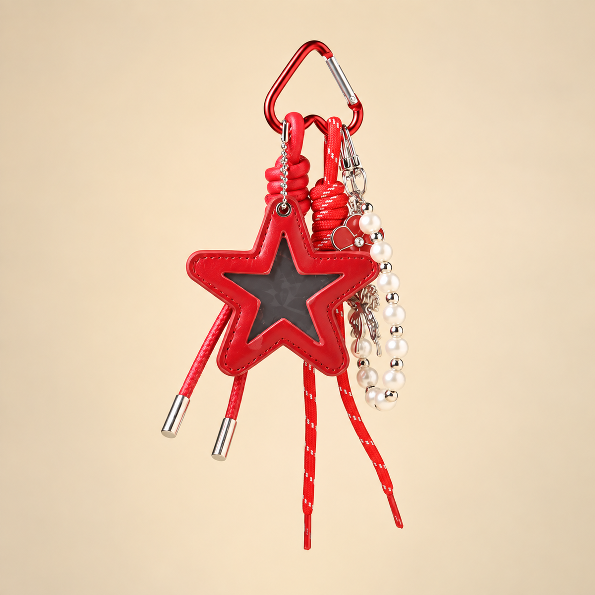 Red star mirror bag charm