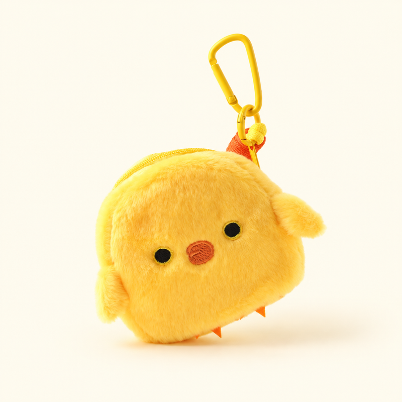 chick plush coin purse charm on ivory background