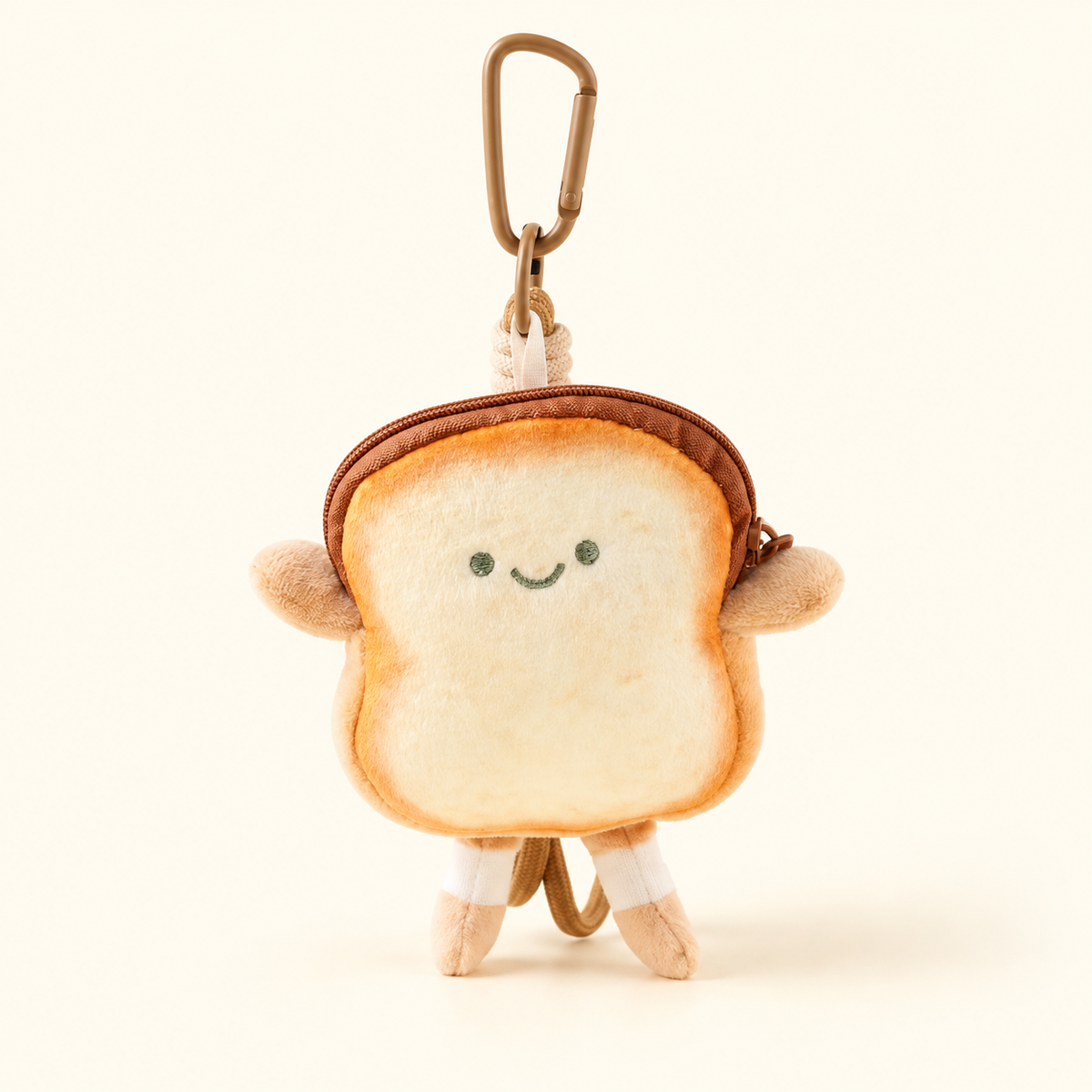 toast plush coin purse charm on ivory background