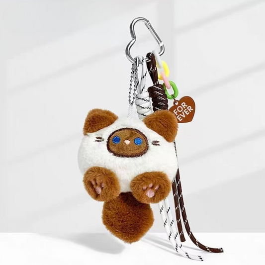 Brown cat plush keychain