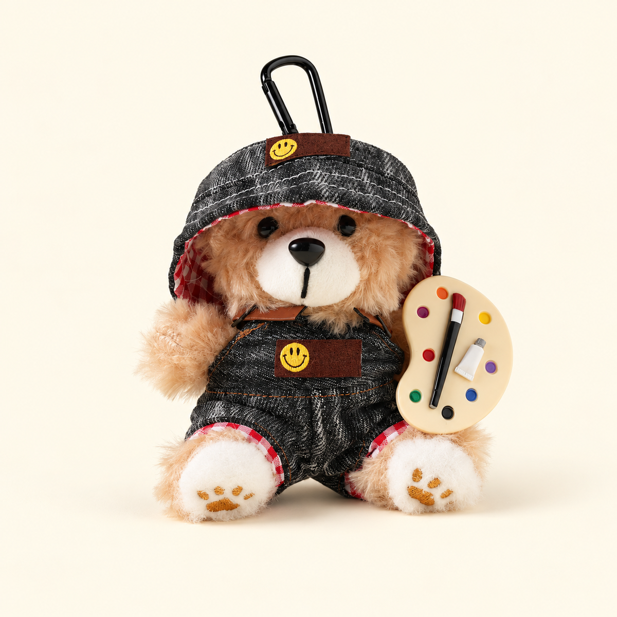 brown denim painter bear plush bag charm