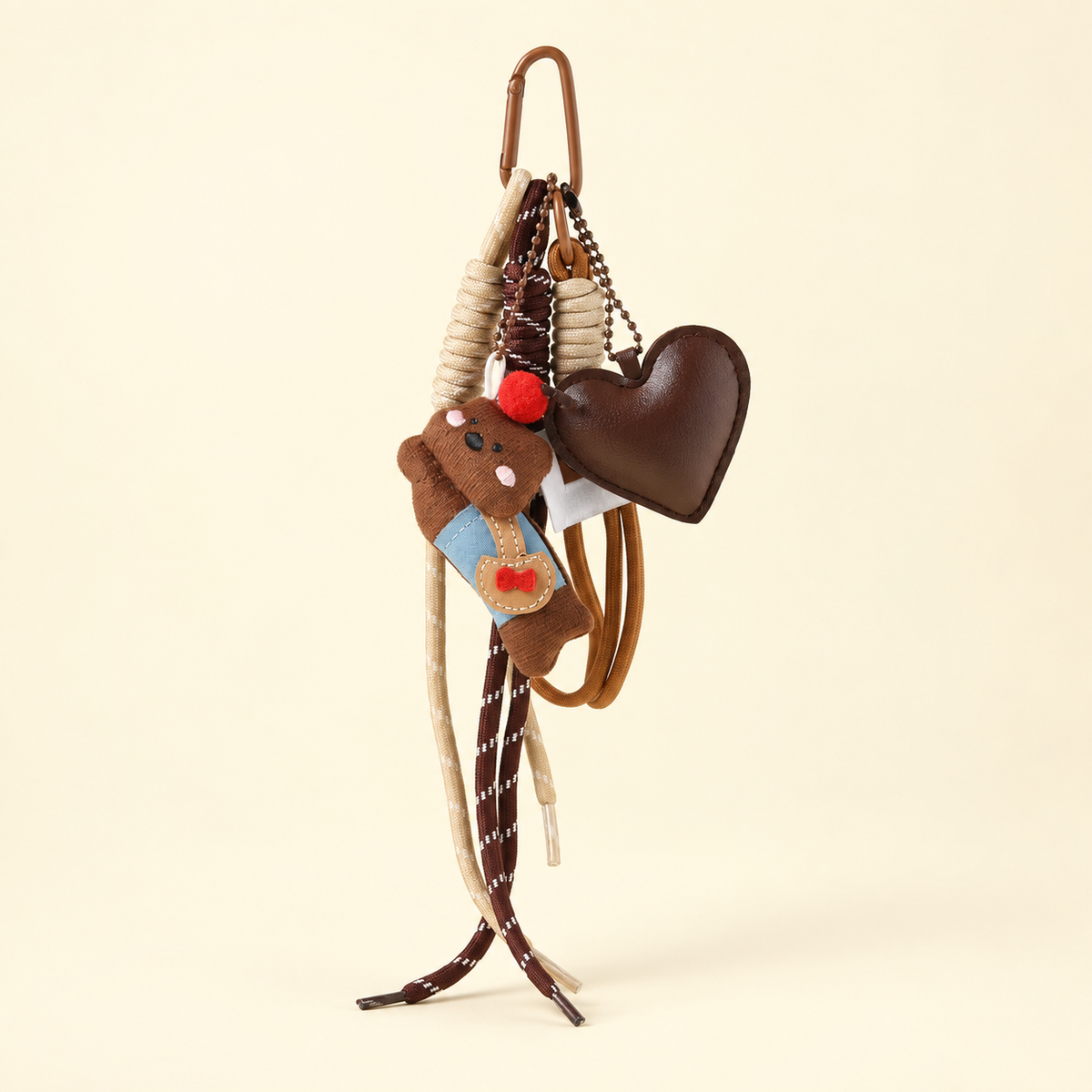 coffee dog rag doll bag charm with heart and rope details