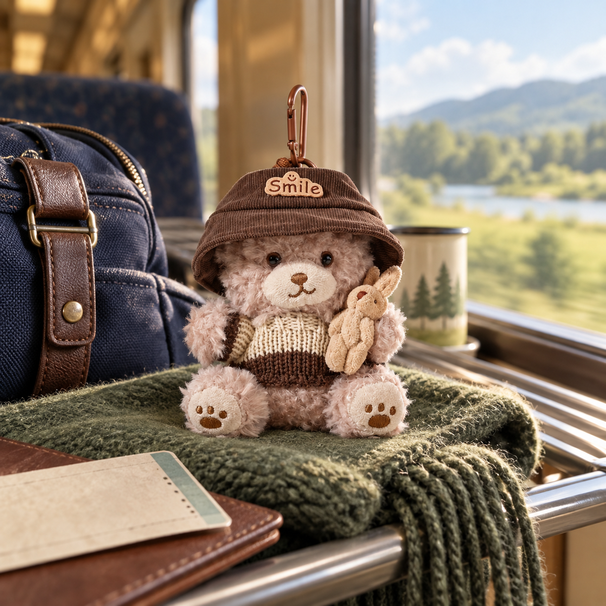 Bear Keychain in a styled storybook scene