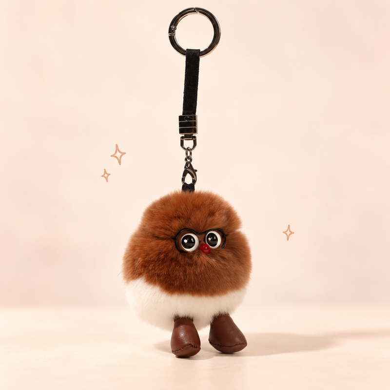 Chestnut Boy Plush Charm on a softly lit cream and pastel background.