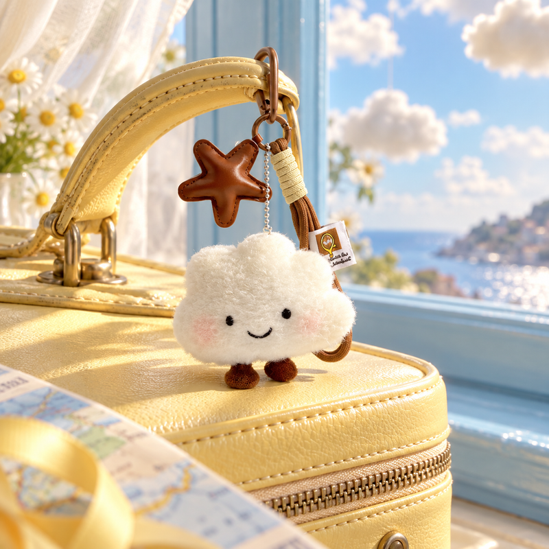 Cloud Plush Keychain in a richly styled storybook scene