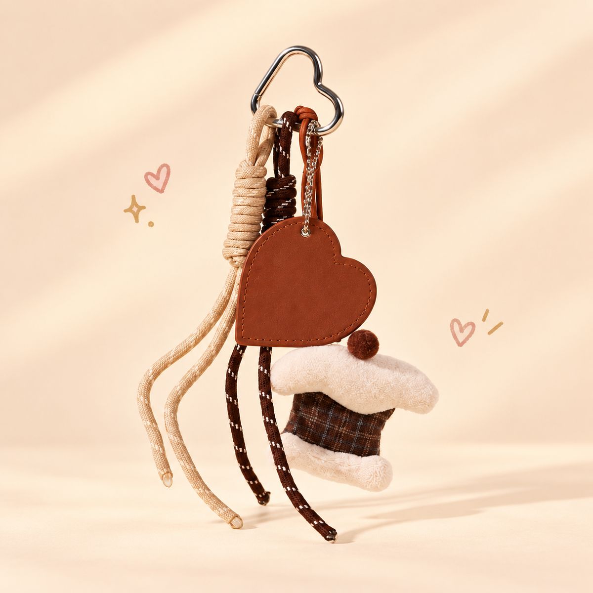 Cozy Cake & Woodland Bag Charm on a soft pastel background