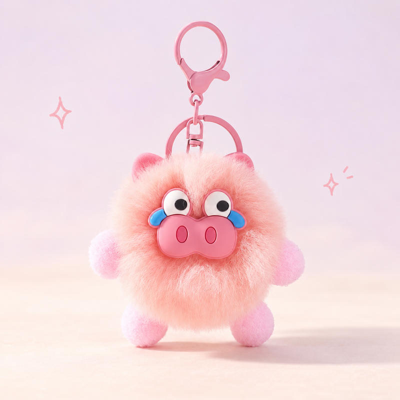 Crying Face Animal Plush Charm Series on a softly lit cream and pastel background.