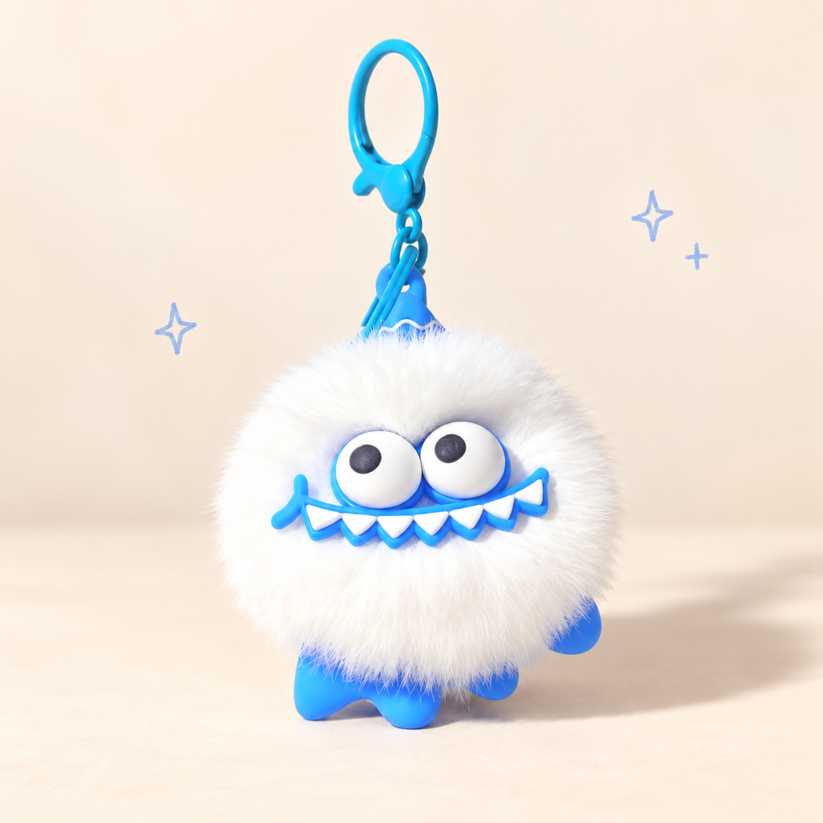 Grinball Plush Charm on a softly lit cream and pastel background.