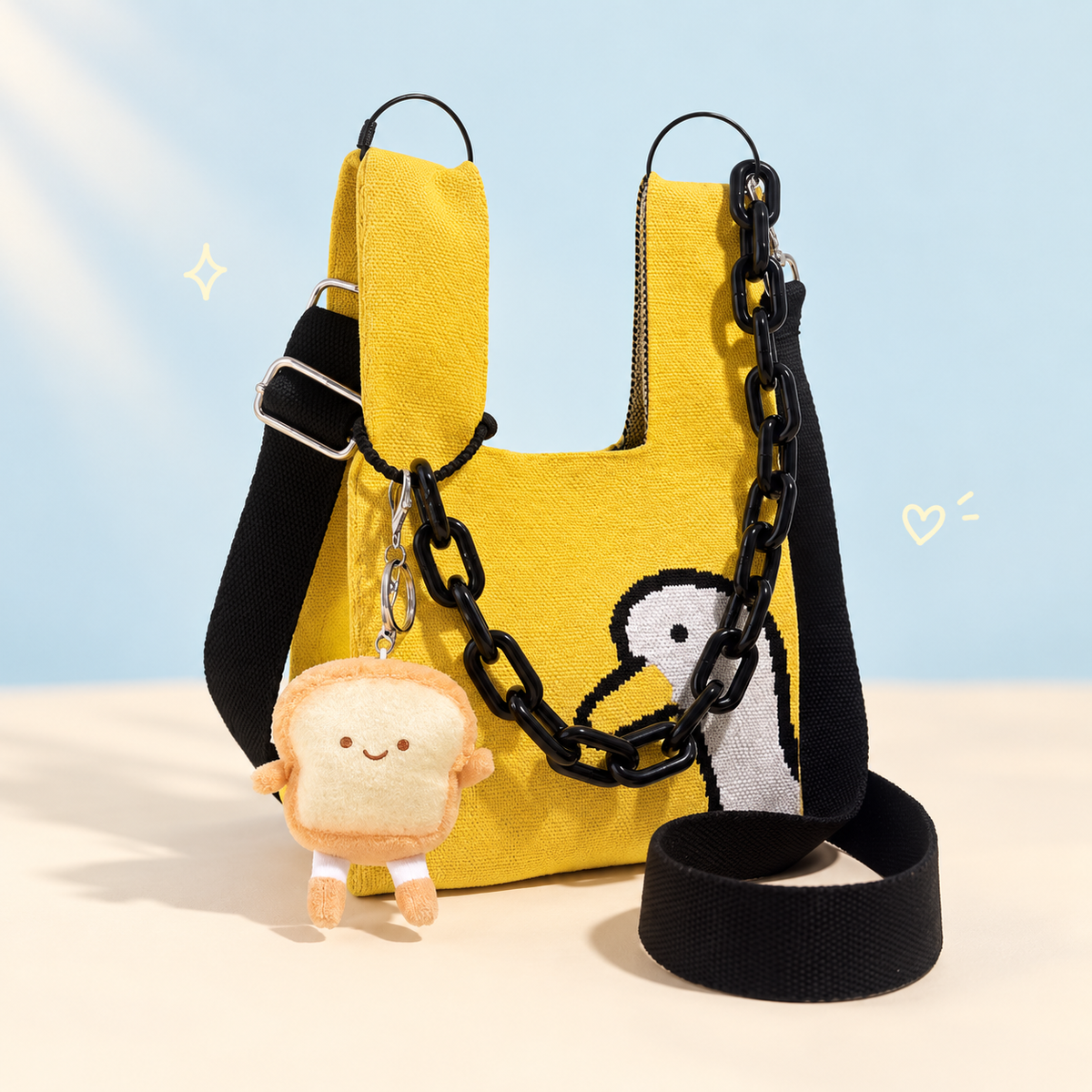 Knitted Crossbody Tote on a softly lit cream and pastel background.