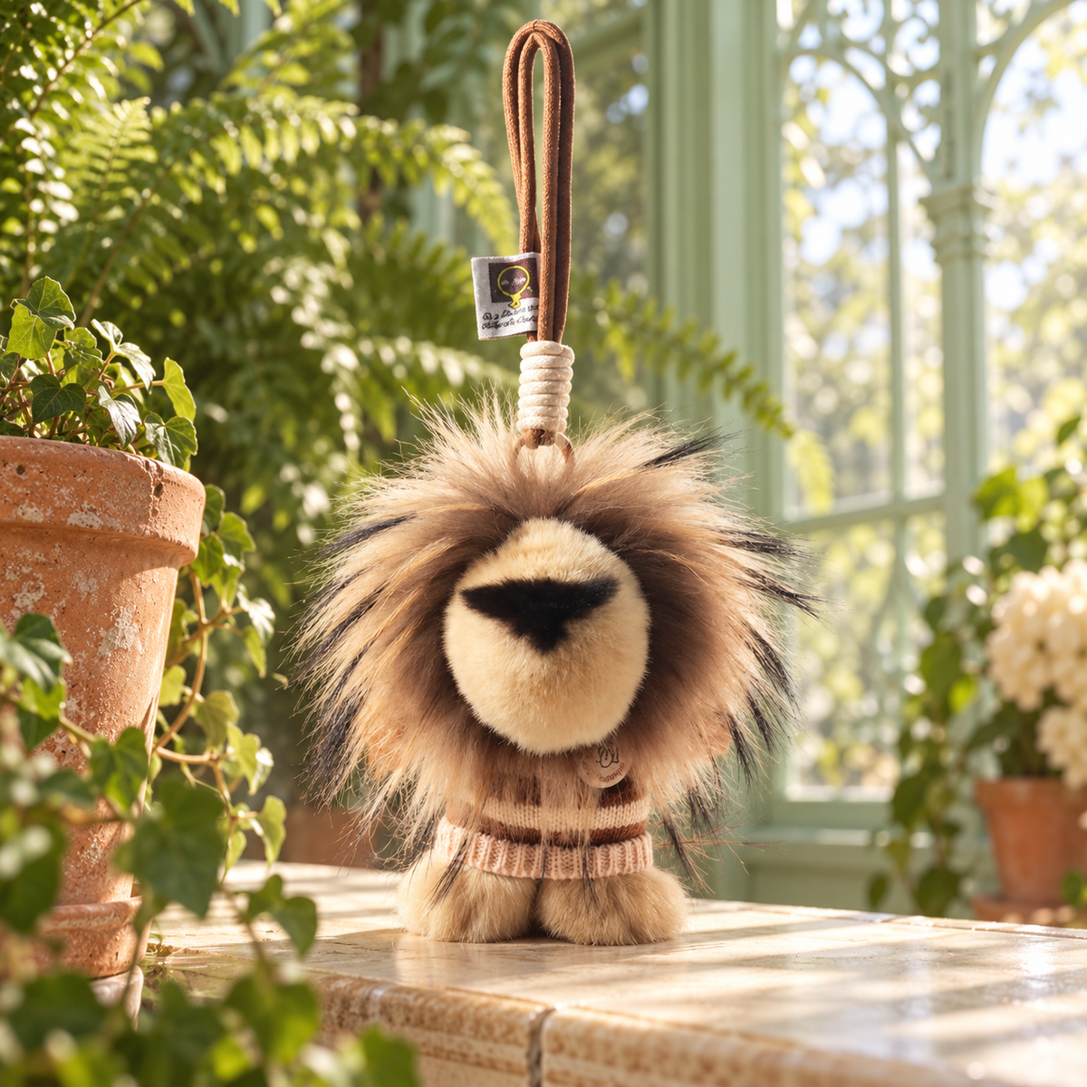 Lion Plush Charm in a styled storybook scene