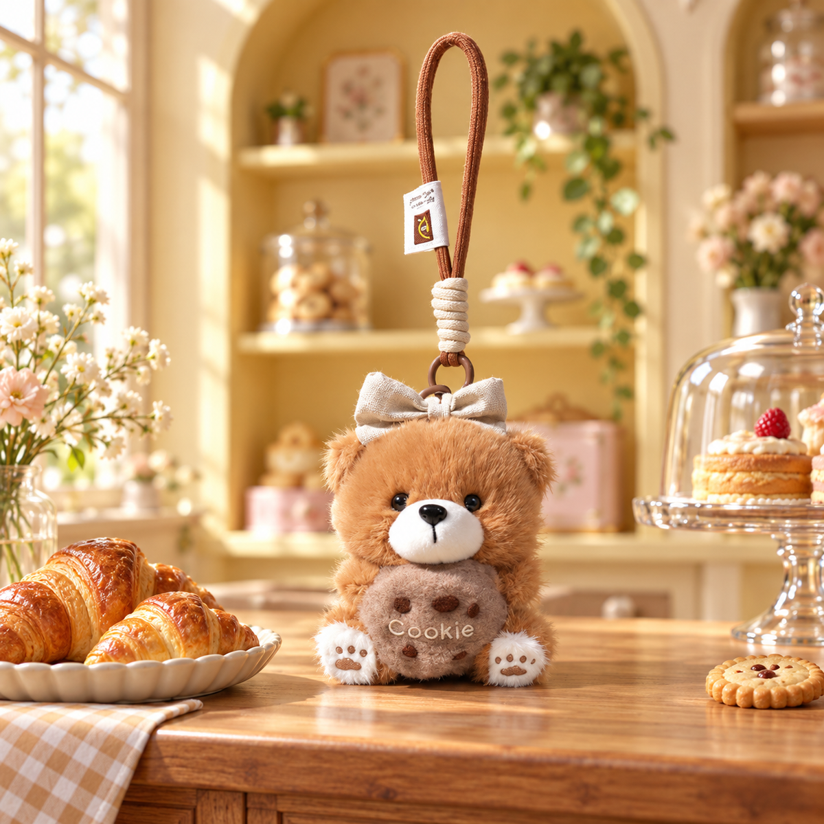 Little Chef Bear Keychain in a richly styled storybook scene