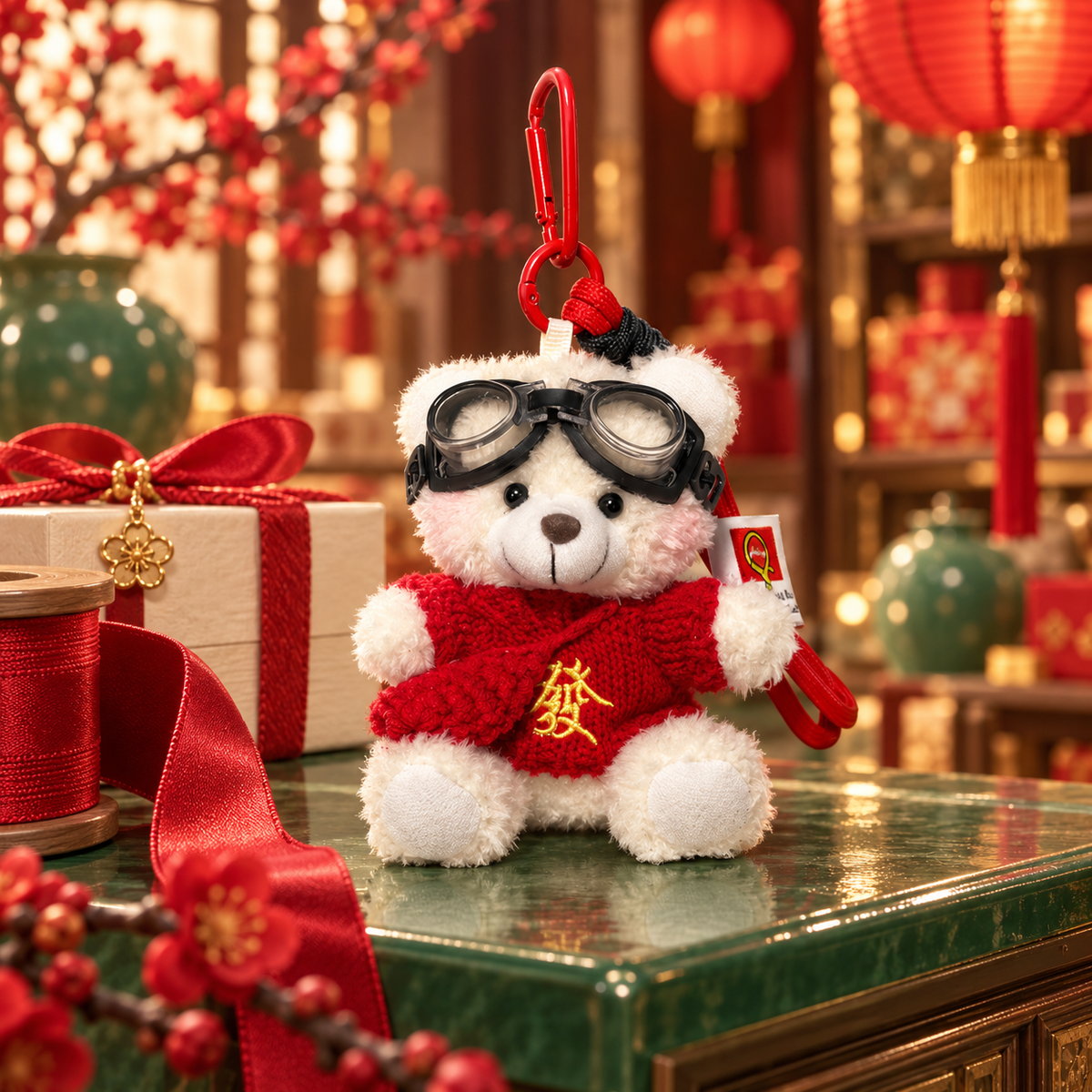Lucky Bear Plush Charm Series in a styled storybook scene