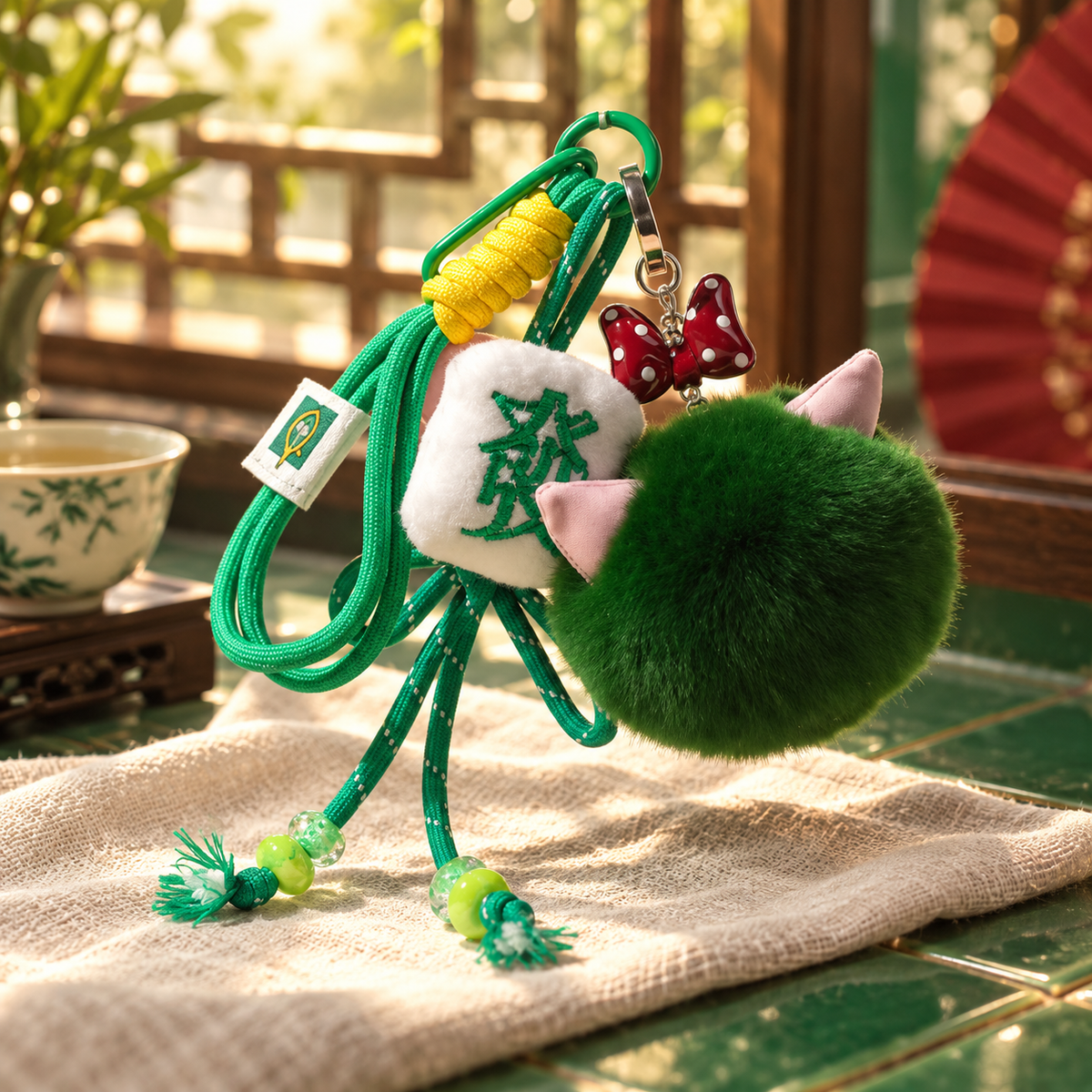 Mahjong Plush Charm Series in a styled storybook scene