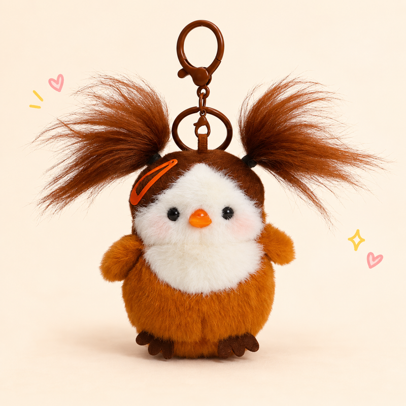Messy Hair Penguin Charm on a softly lit cream and pastel background.