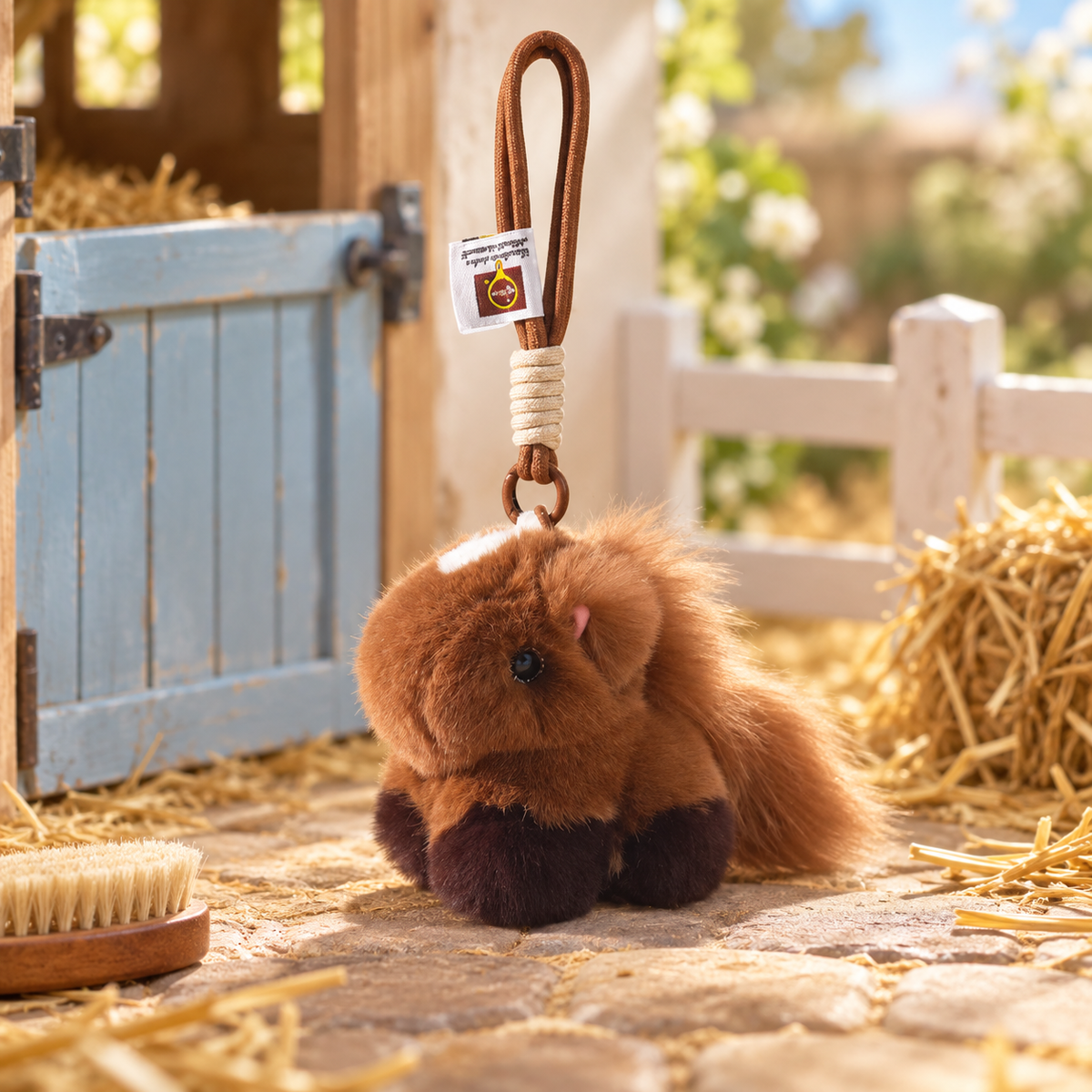 Plush Pony Charm in a styled storybook scene