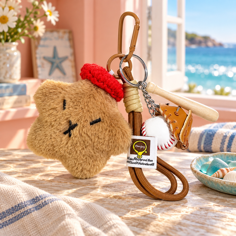 Starfish Plush Keychain in a richly styled lifestyle scene