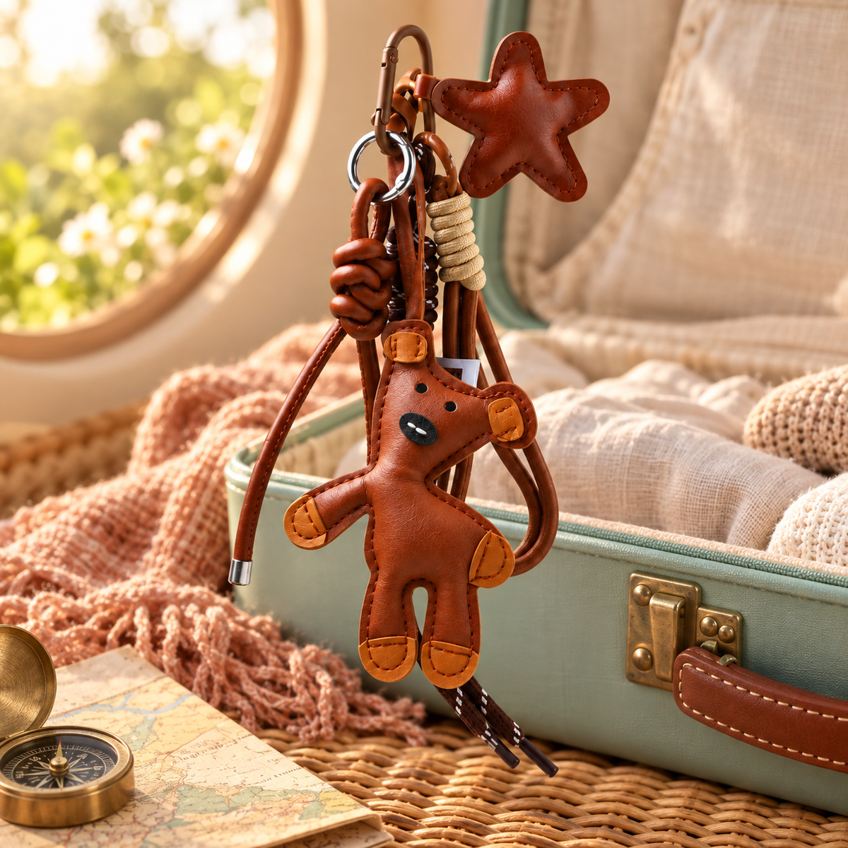 Stitched Star Animal Bag Charm in a styled storybook scene