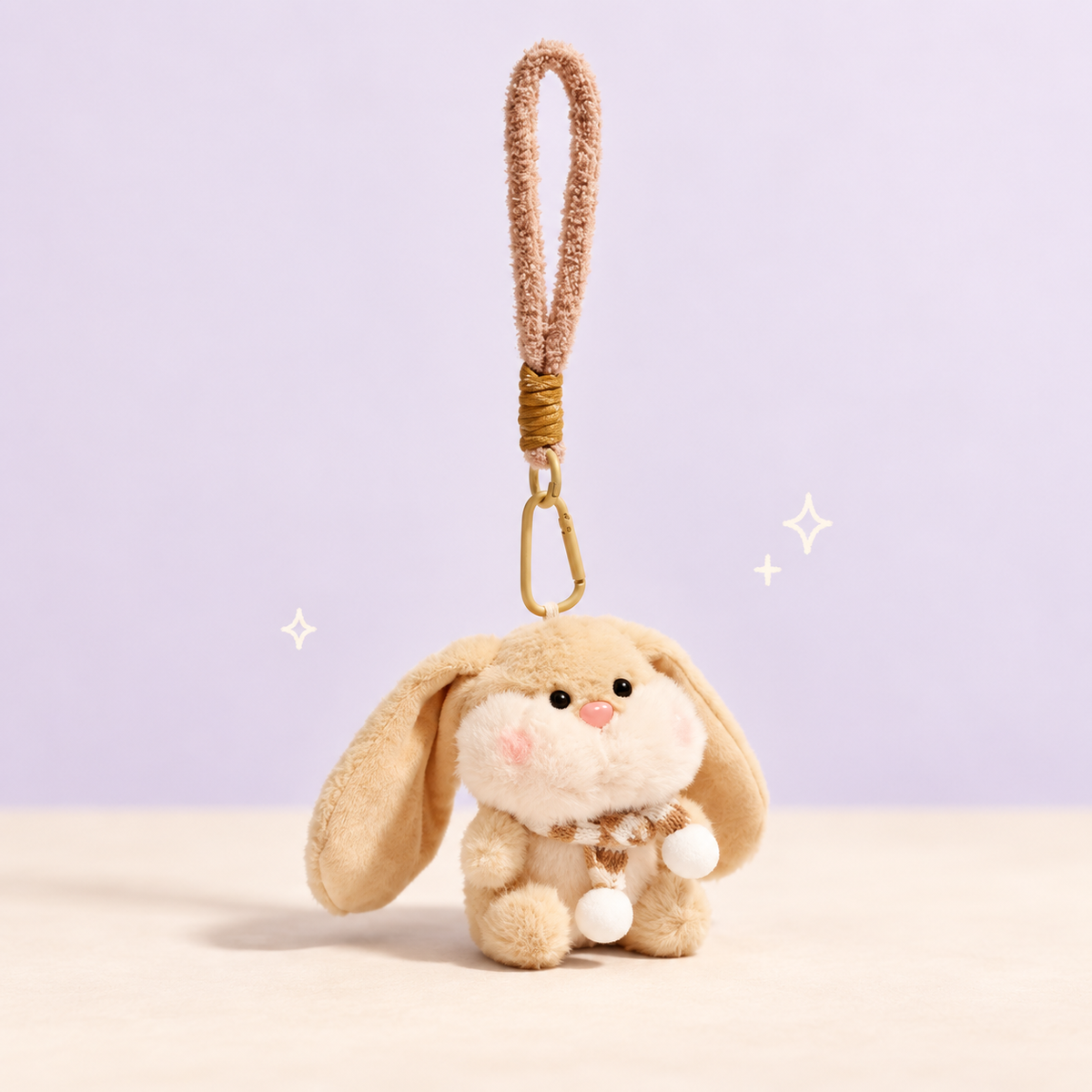 Sweet Bunny Keychain on a softly lit cream and pastel background.